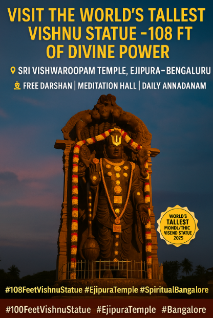108-Foot Vishnu Vishwaroopam Statue in Ejipura, Bengaluru – Temple Timings, History, and Visitor Guide (2025)
